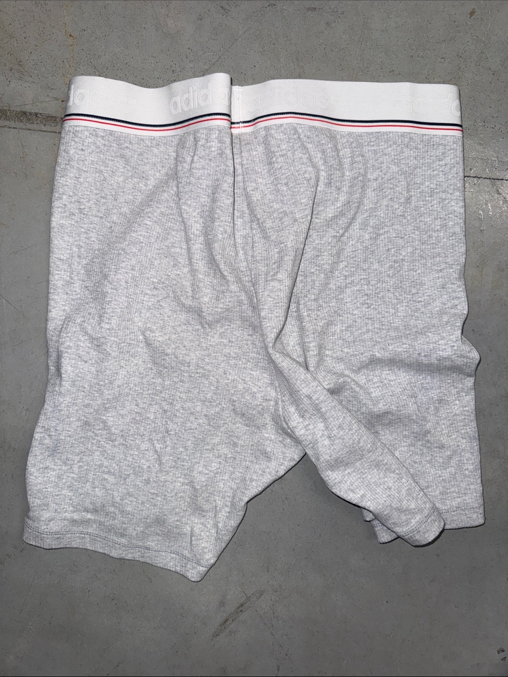 adidas Light Gray Ribbed Athletic Boxer Shorts with White Waistband - Picture 4 of 4